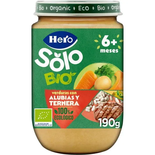 Tarrito ecológico a la jardinera de ternera HERO, tarro 190 g