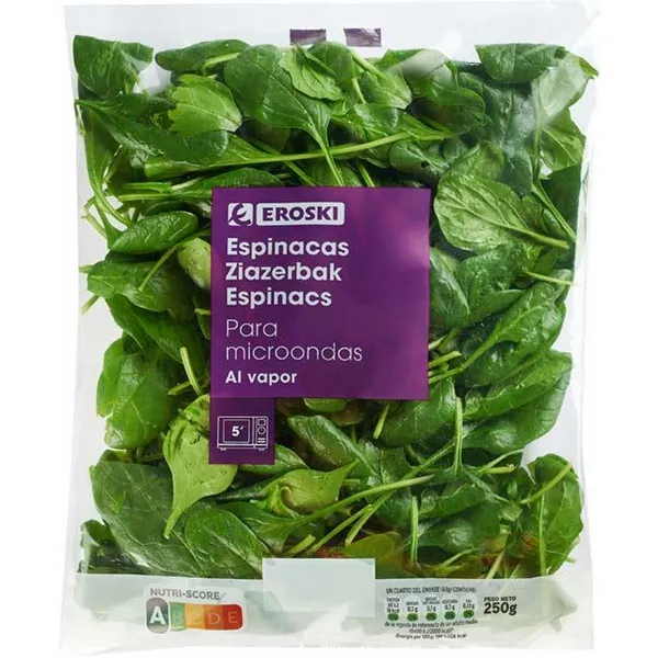 Espinaca micro EROSKI, bolsa 250 g