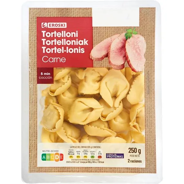 Tortellini con carne EROSKI, bandeja 250 g