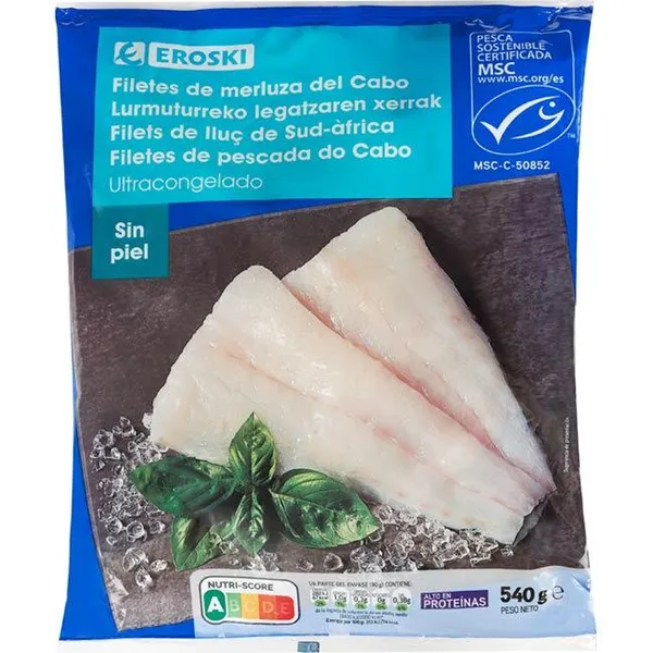 Filete de merluza sin piel EROSKI, bolsa 540 g