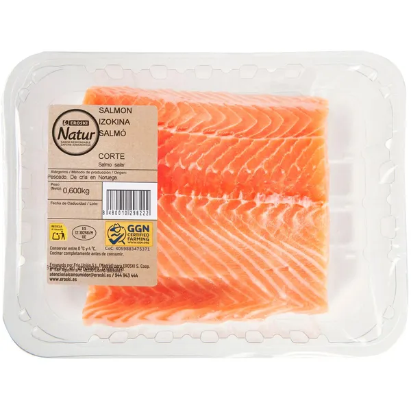 Corte de salmón EROSKI NATUR GGN, bandeja 600 g