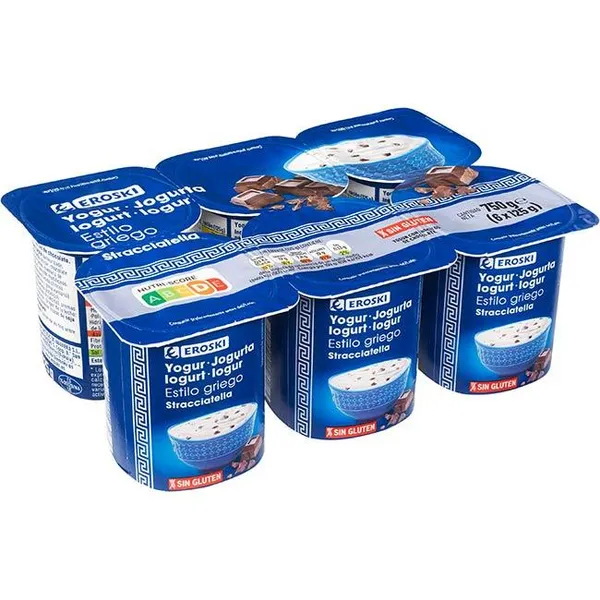 Yogur griego straciattella EROSKI, pack 6x125 g