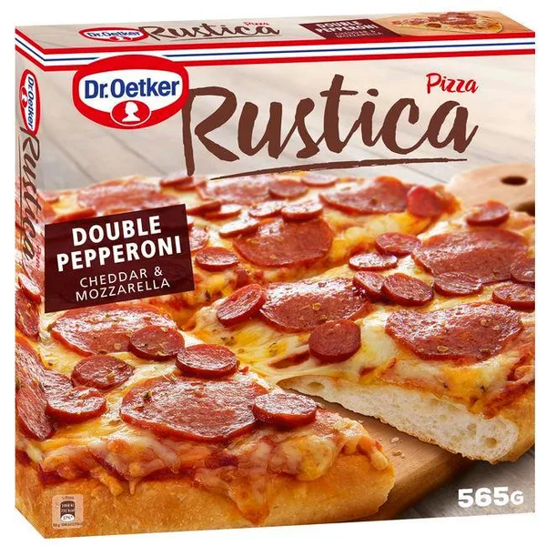 Pizza Rústica double peppe-cheddar-mozar. DR. OETKER, caja 465 g