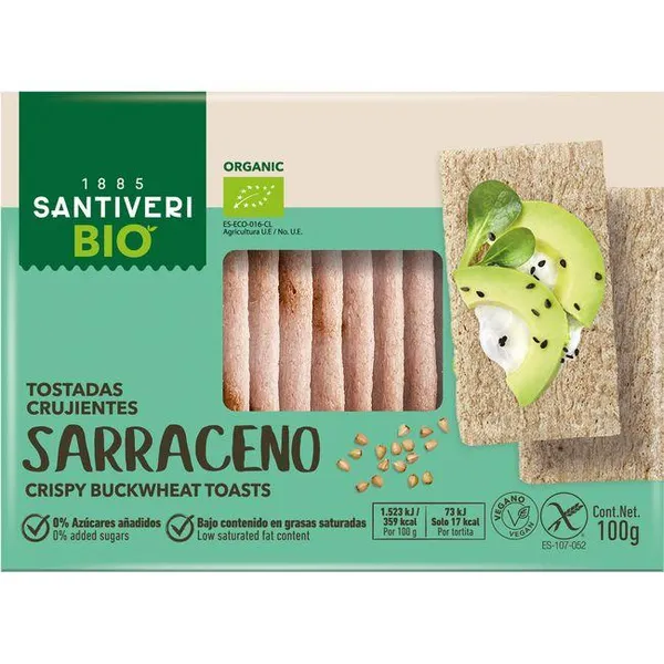 Tostadas ligeras de trigo sarraceno bio-n SANTIVERI, caja 100 g