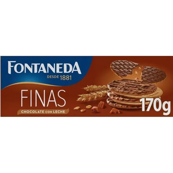 Galleta Digestive Finas de chocolate-leche FONTANEDA, caja 170 g