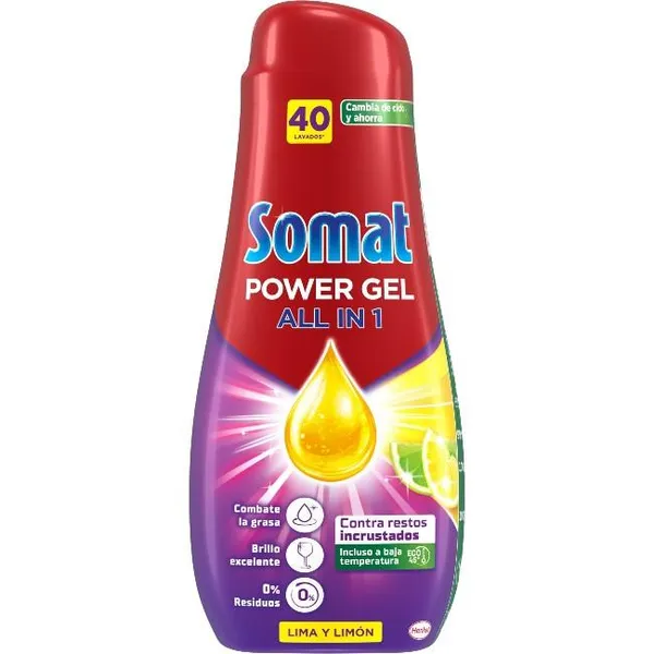 Lavavajillas gel de limón SOMAT TODO EN 1, botella 40 dosis