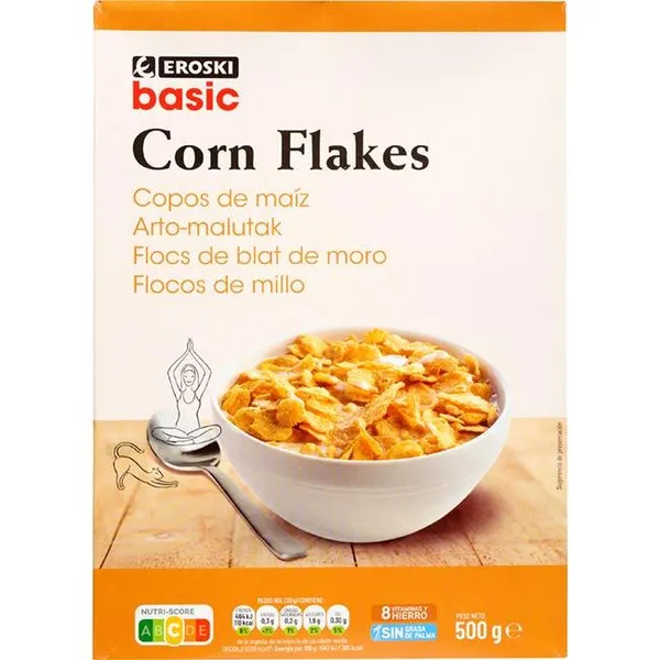 Corn flakes EROSKI BASIC, caja 500 g