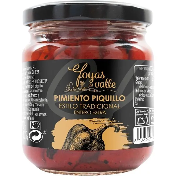 Pimiento de piquillo tradicional JOYAS DEL VALLE, frasco 175 g