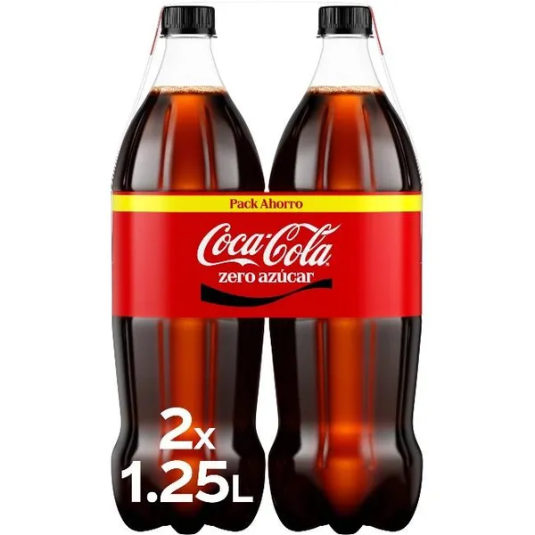 Refresco de cola sin azúcar COCA COLA, pack 2x1,25 litros