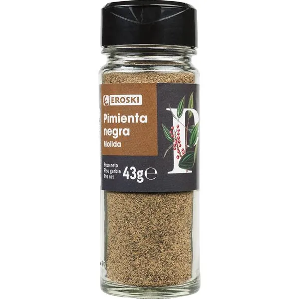 Pimienta negra molida para sazonar EROSKI, frasco 43 g