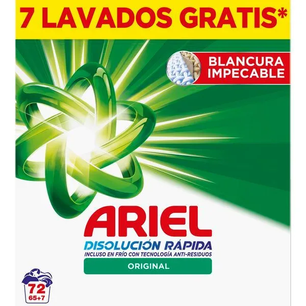 Detergente en polvo original ARIEL, maleta 65 dosis