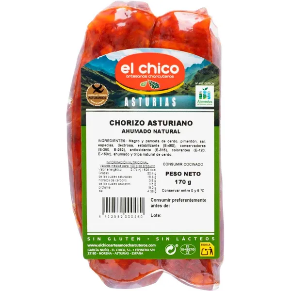 Chorizo asturiano ahumado natural EL CHICO, sobre 170 g