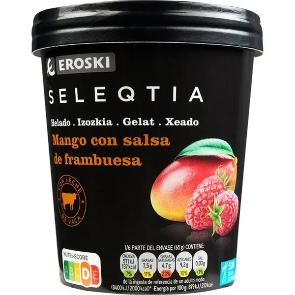 Helado de mango con salsa de frambuesa SELEQTIA, tarrina 390 g