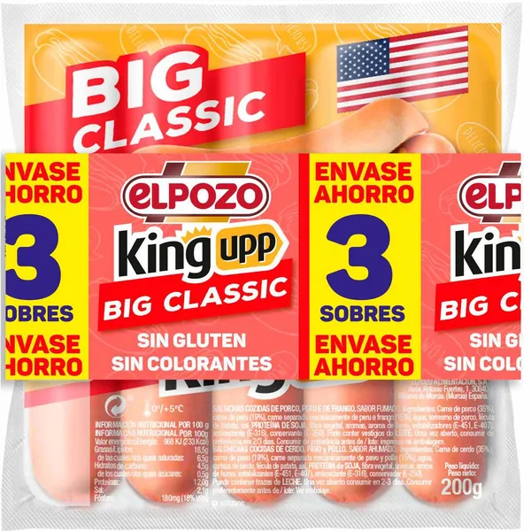 Salchicha big Frankfurt ELPOZO, pack 3x200 g