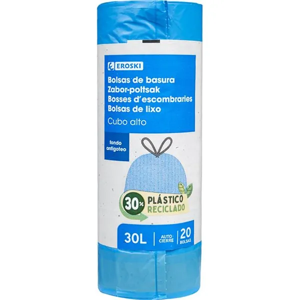 Bolsa de basura cubo alto 30 l. EROSKI, paquete 20 uds