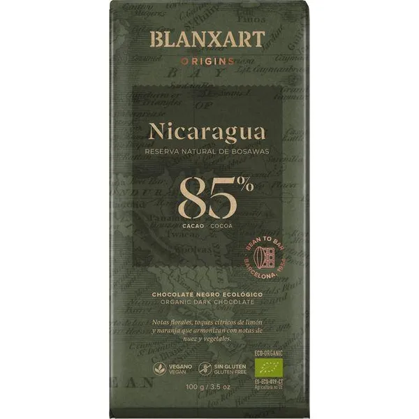 Chocolat negro ecológico 85% cacao origen Nicaragua, 100g