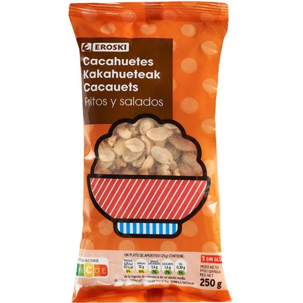 Cacahuete repelado frito EROSKI, bolsa 250 g