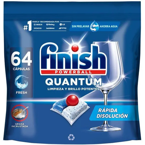 Lavavajillas máquina FINISH QUANTUM, bolsa 64 dosis