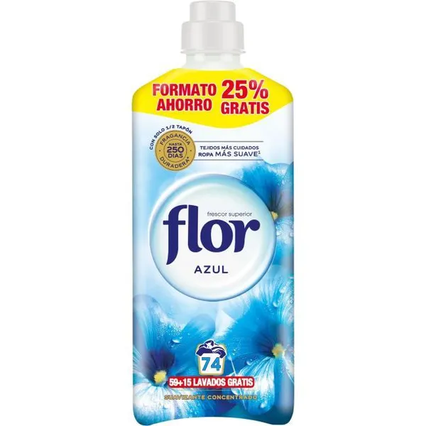 Suavizante concentrado azul FLOR, botella 59+15 dosis