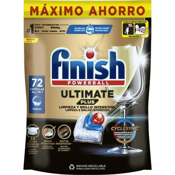 Lavavajillas máquina máximo ahorro FINISH ULTRA, bolsa 72 dosis