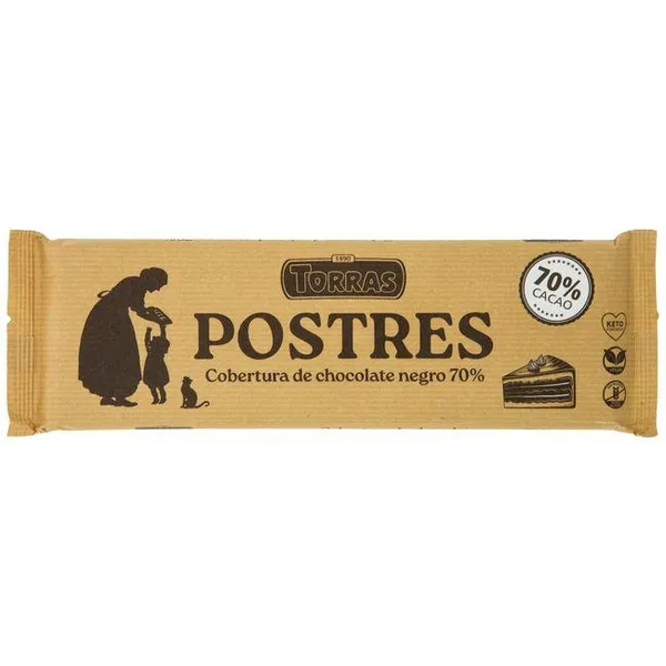 Cobertura de chocolate 70% cacao TORRAS, tableta 250 g
