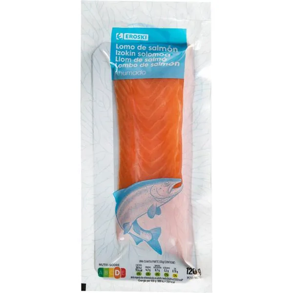 Lomo de salmón ahumado EROSKI, sobre 120 g