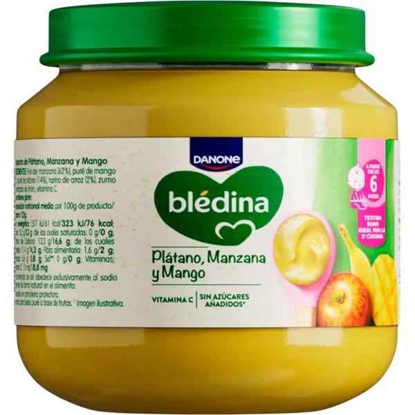 Tarrito de mango, plátano y manzana BLEDINA, tarro 125 g