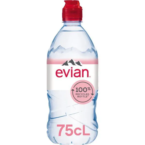 Agua mineral natural EVIAN, botella tapón sport 75 cl