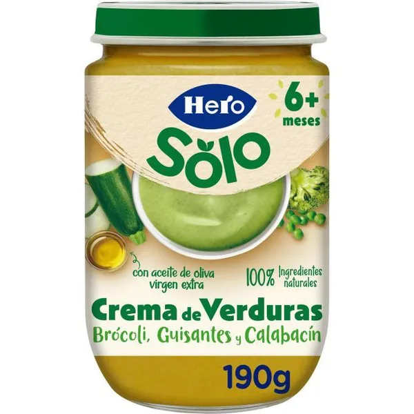 Tarrito de brocolí, guisantes y calabacín HERO, tarro 190 g