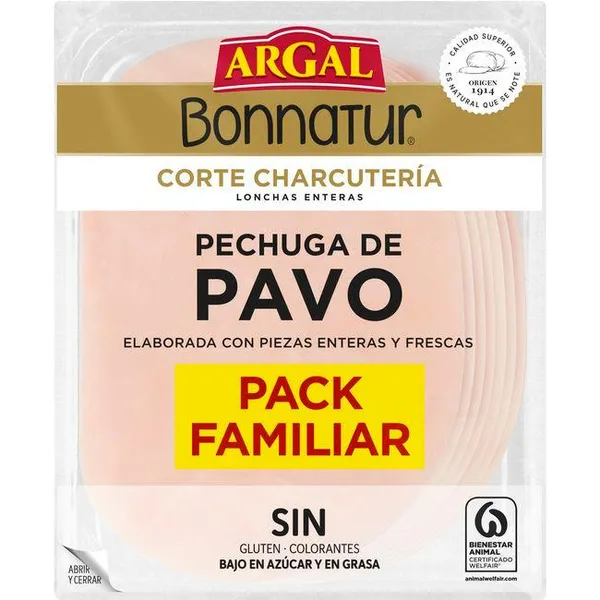 Pechuga pavo lonchas enteras BONNATUR ARGAL, pack familiar 165 g