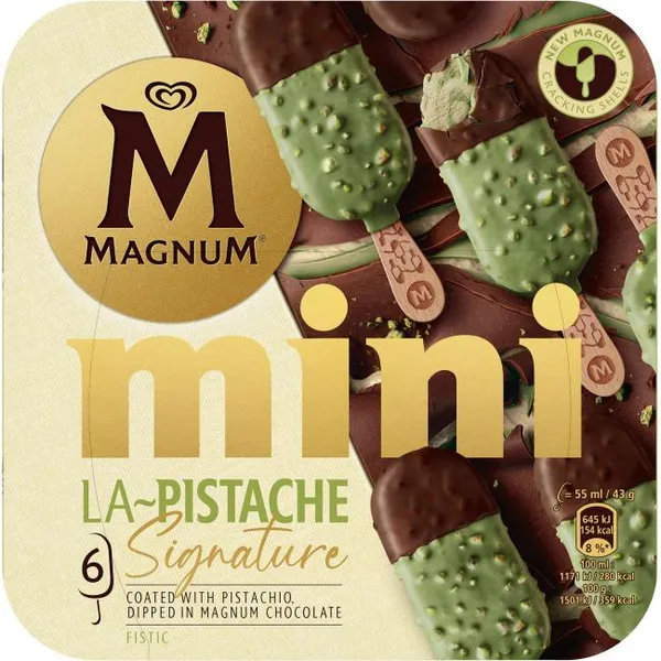 Helado bombón sabor pistacho MAGNUM, pack 6x55 ml
