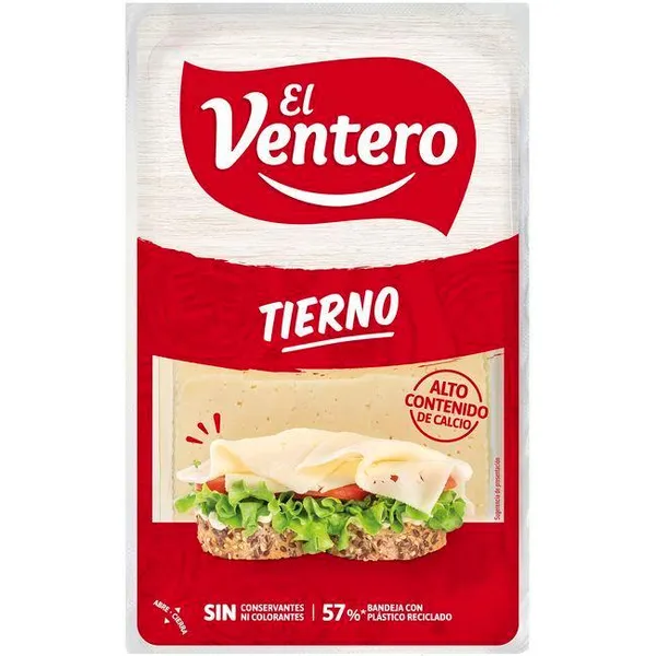 Queso tierno EL VENTERO, lonchas, bandeja 180 g