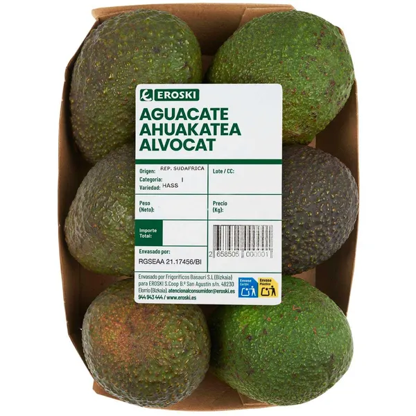 Aguacate EROSKI, bandeja al peso aprox. 750 g