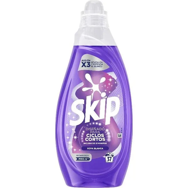 Detergente líquido c/ corto ropa blanca SKIP, botella 37 dosis