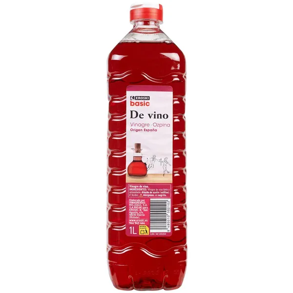 Vinagre rojo EROSKI basic, botella 1 litro