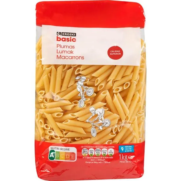 Macarrones EROSKI basic, paquete 1 kg