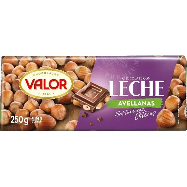 Chocolate con leche-avellanas VALOR, tableta 250 g