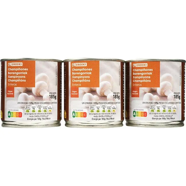 Champiñon entero EROSKI, pack 3x105 g