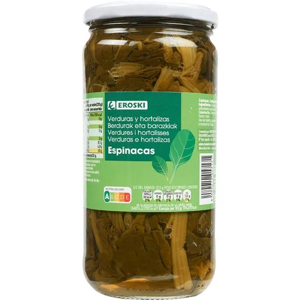 Espinaca EROSKI, frasco 425 g