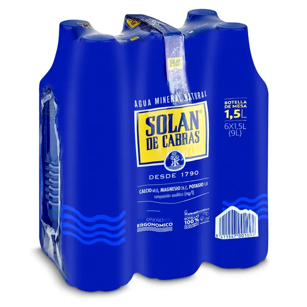 Agua mineral Solán de Cabras pack 6 x 1,5 L