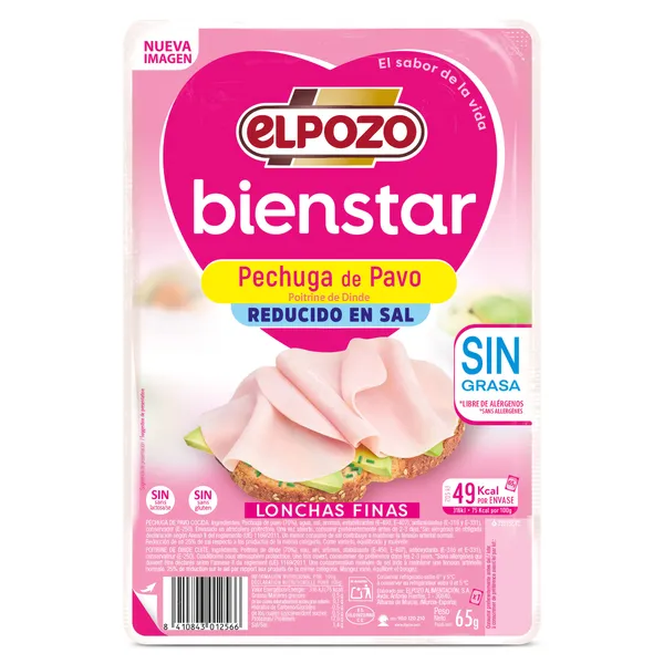 Pechuga de pavo reducida en sal Elpozo Bienstar 65 g