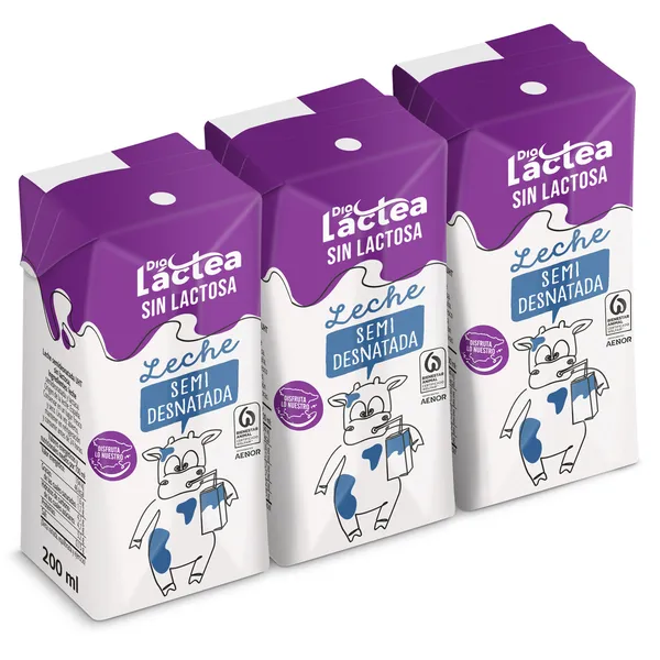 Leche semidesnatada sin lactosa Dia Láctea 3 x 200 ml