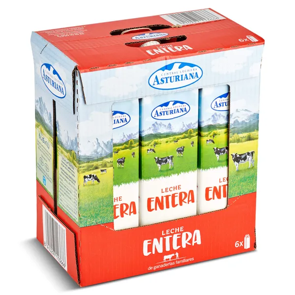 Leche entera Asturiana pack 6 x 1 L