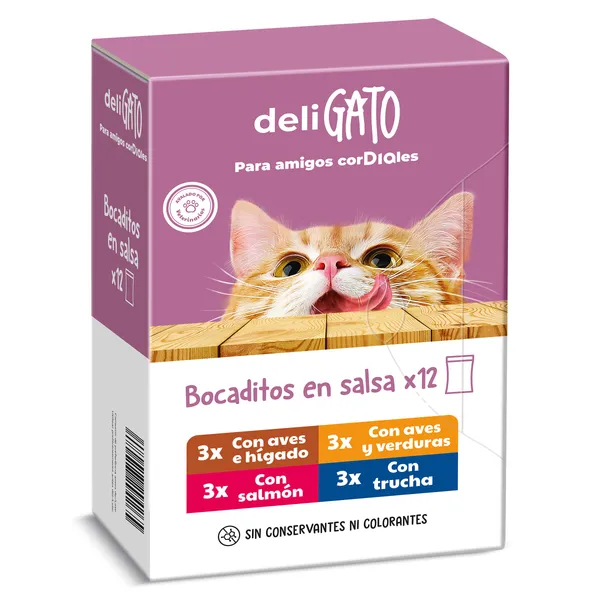 Alimento para gato bocaditos en salsa Dia Deligato pack 12 x 100 g