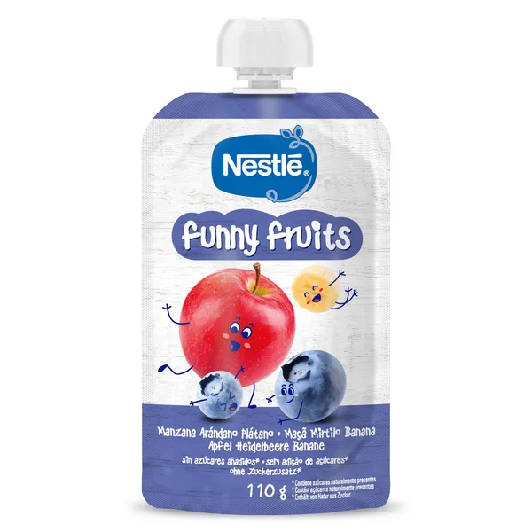 Alimento infantil con puré de arándanos, manzana y plátano funny fruits Nestlé 110 g