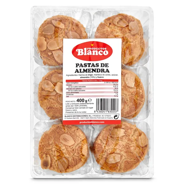 Pastas artesanas de almendras Blanco 400 g