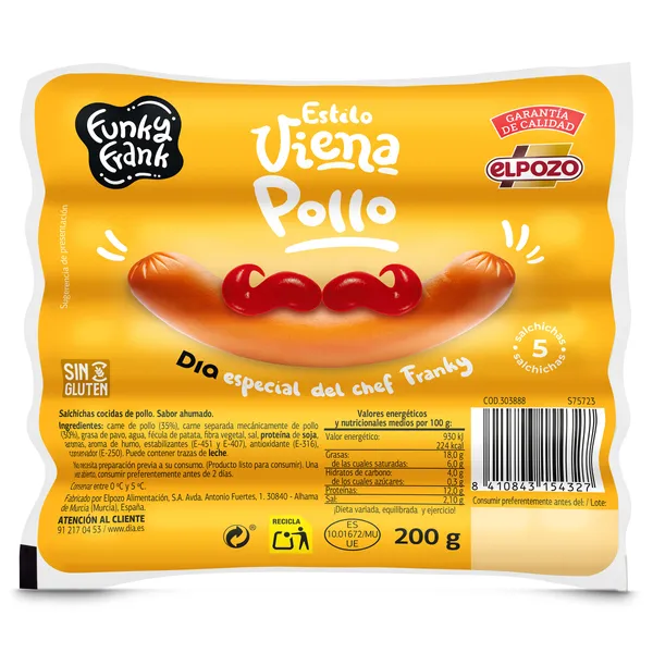 Salchichas viena de pollo Dia Funky Frank 200 g