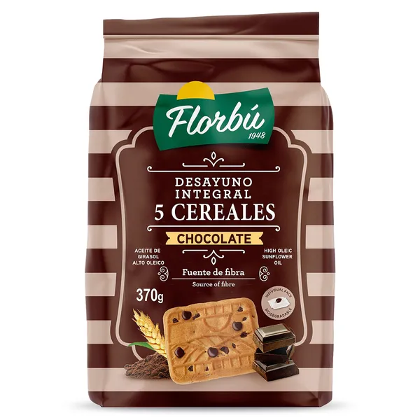 Galletas integrales con 5 cereales y chocolate Florbu 370 g