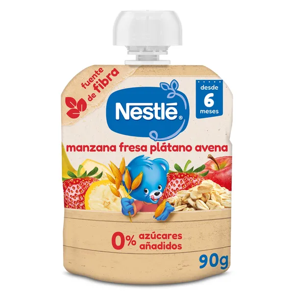 Alimento infantil con puré de manzana, fresa, plátano y avena Nestlé 90 g