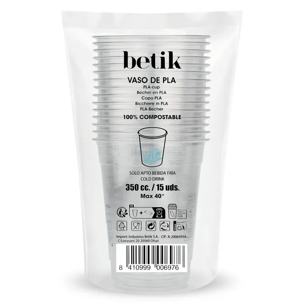 Vasos desechables 350 ml Betik 15 unidades
